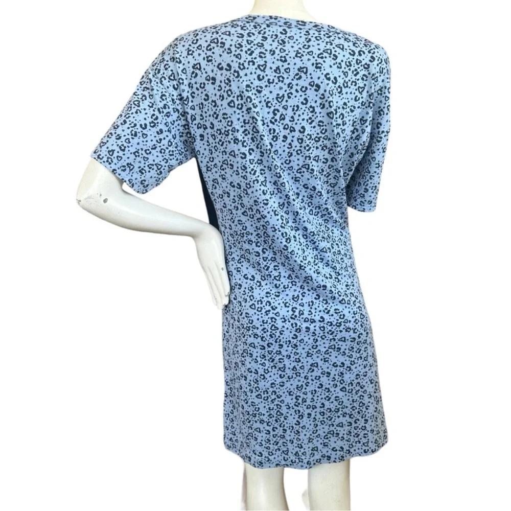 Aerie Blue Twist Front Short Sleeve Leopard Print Casual Tee Shirt Dress Medium